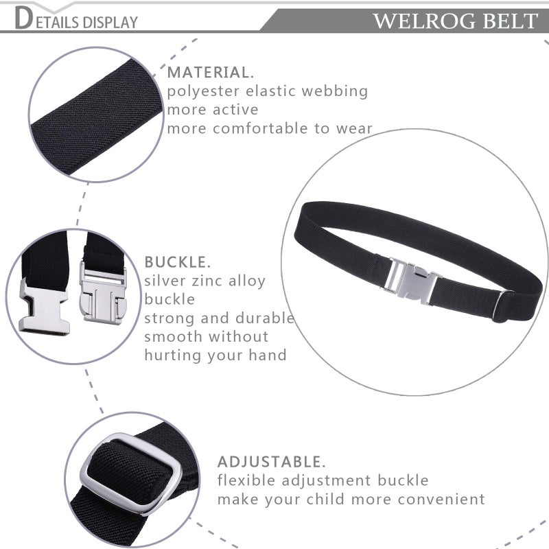 WELROG Kids Toddler Belt Elastic Adjustable Stretch for Boys Girls Belts with Easy Zinc Alloy Buckle (Black) - Image 3